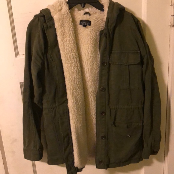 Topshop Jackets & Blazers - TOPSHOP Green Utility Jacket Fur Lined